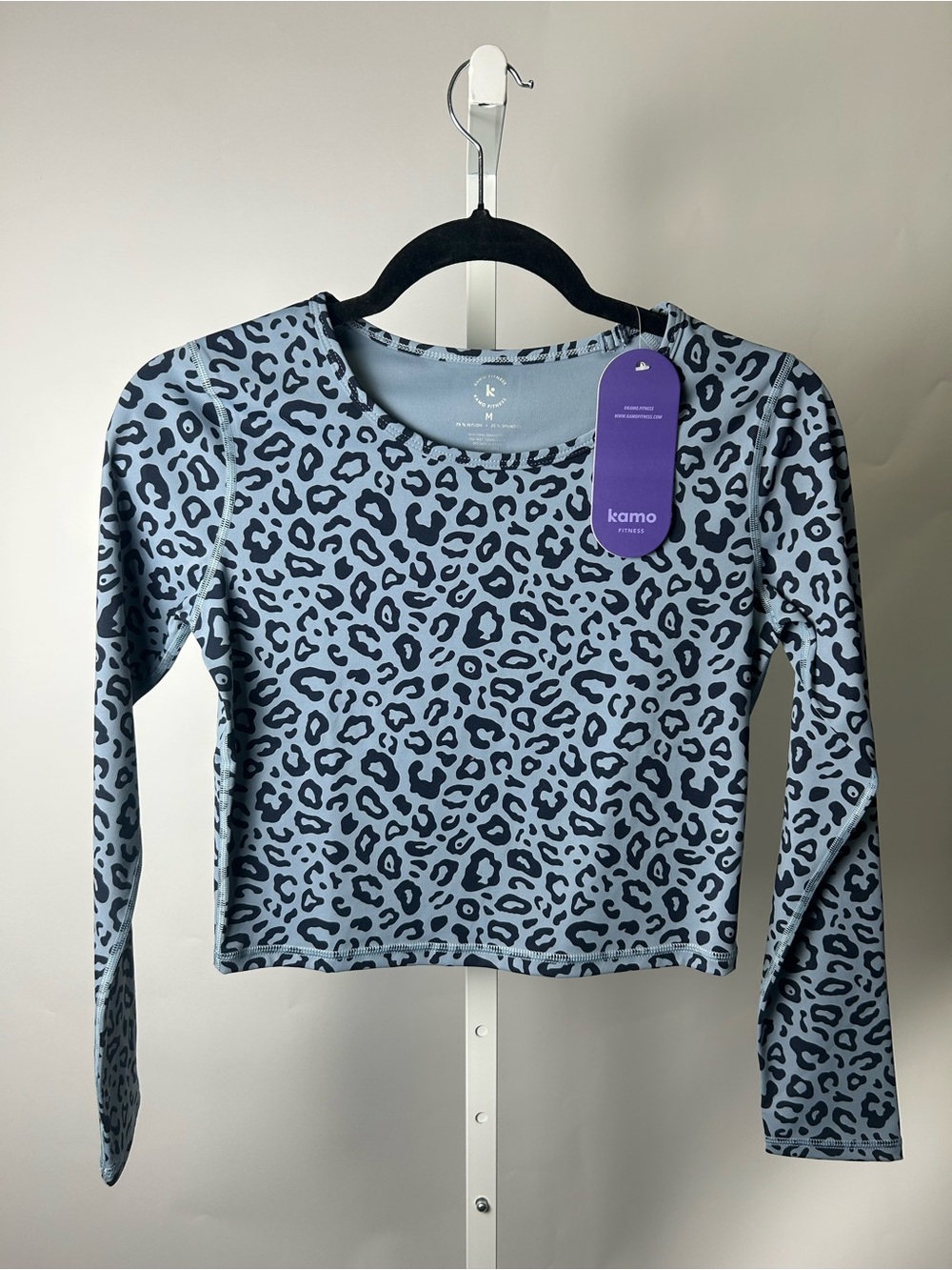 Kamo Blue Leopard Print Long-Sleeve Crop Top